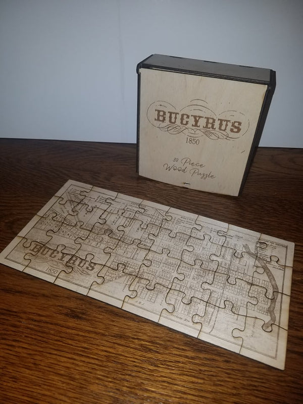 1850 Map of Bucyrus, Ohio Engraved & Laser Cut Wooden Puzzle